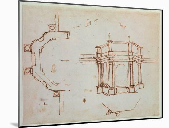 W.24R Architectural Sketch-Michelangelo Buonarroti-Mounted Giclee Print