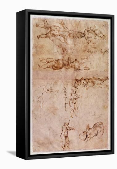 W.4V Page of Sketches of Babies or Cherubs-Michelangelo Buonarroti-Framed Stretched Canvas