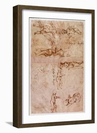 W.4V Page of Sketches of Babies or Cherubs-Michelangelo Buonarroti-Framed Giclee Print