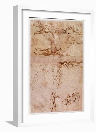 W.4V Page of Sketches of Babies or Cherubs-Michelangelo Buonarroti-Framed Giclee Print