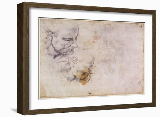 W.60 Sketch of a Male Head, in Two Positions-Michelangelo Buonarroti-Framed Giclee Print