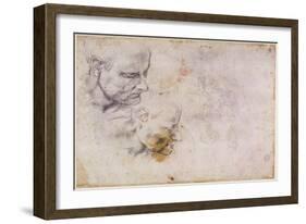 W.60 Sketch of a Male Head, in Two Positions-Michelangelo Buonarroti-Framed Giclee Print