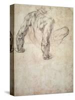 W.63R Study of a Male Nude, Leaning Back on His Hands-Michelangelo Buonarroti-Stretched Canvas