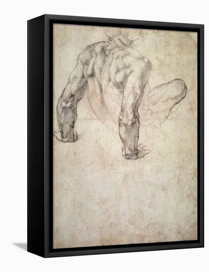 W.63R Study of a Male Nude, Leaning Back on His Hands-Michelangelo Buonarroti-Framed Stretched Canvas