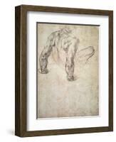 W.63R Study of a Male Nude, Leaning Back on His Hands-Michelangelo Buonarroti-Framed Premium Giclee Print