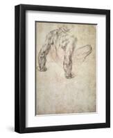 W.63R Study of a Male Nude, Leaning Back on His Hands-Michelangelo Buonarroti-Framed Premium Giclee Print