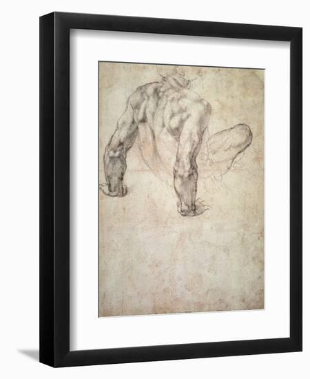 W.63R Study of a Male Nude, Leaning Back on His Hands-Michelangelo Buonarroti-Framed Premium Giclee Print