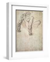 W.63R Study of a Male Nude, Leaning Back on His Hands-Michelangelo Buonarroti-Framed Premium Giclee Print