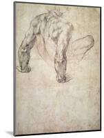 W.63R Study of a Male Nude, Leaning Back on His Hands-Michelangelo Buonarroti-Mounted Premium Giclee Print