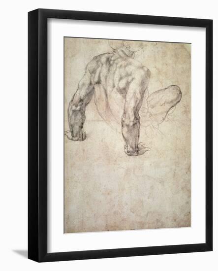 W.63R Study of a Male Nude, Leaning Back on His Hands-Michelangelo Buonarroti-Framed Premium Giclee Print