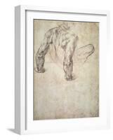 W.63R Study of a Male Nude, Leaning Back on His Hands-Michelangelo Buonarroti-Framed Giclee Print