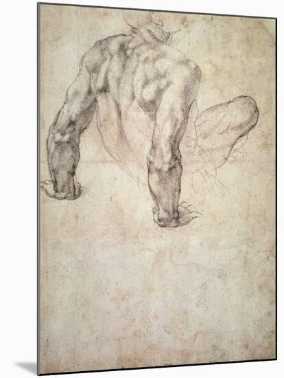 W.63R Study of a Male Nude, Leaning Back on His Hands-Michelangelo Buonarroti-Mounted Giclee Print