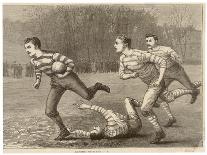 An Attacking Player Charges Forward with the Ball Chased by Two Opposing Players-W.b. Wall-Stretched Canvas