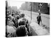 W. Berlin Citizens Crowding Against Nascent Berlin Wall in Russian Controlled Sector of the City-Paul Schutzer-Stretched Canvas