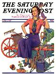"Geranium Gardener," Saturday Evening Post Cover, May 1, 1937-W.D. Stevens-Framed Stretched Canvas