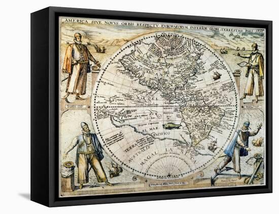 W. Hemisphere Map, 1596-Theodor de Bry-Framed Stretched Canvas