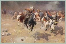 Cowboys Trying to Check a Cattle Stampede-W.r. Leigh-Framed Stretched Canvas