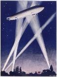 Zeppelin Raider is Caught in the Searchlights Over the Countryside-W.r. Stott-Stretched Canvas