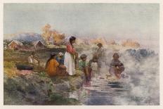 Maori Women Washing Laundry in the Hot Spring at Ohinemutu New Zealand-W. Wright-Stretched Canvas