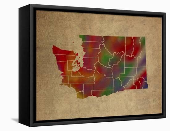 WA Colorful Counties-Red Atlas Designs-Framed Stretched Canvas