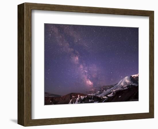 WA. Night shot of Milky Way and stars over Mt. Rainier-Gary Luhm-Framed Photographic Print