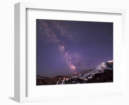 WA. Night shot of Milky Way and stars over Mt. Rainier-Gary Luhm-Framed Photographic Print