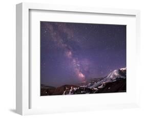 WA. Night shot of Milky Way and stars over Mt. Rainier-Gary Luhm-Framed Photographic Print