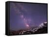 WA. Night shot of Milky Way and stars over Mt. Rainier-Gary Luhm-Framed Stretched Canvas