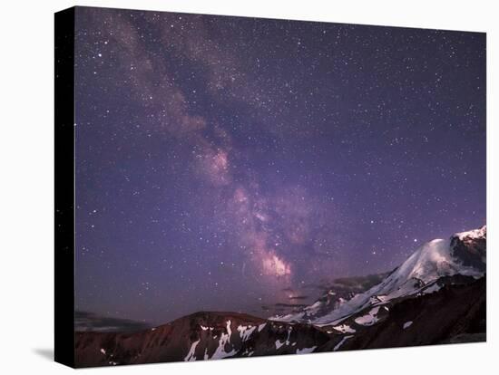 WA. Night shot of Milky Way and stars over Mt. Rainier-Gary Luhm-Stretched Canvas