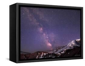 WA. Night shot of Milky Way and stars over Mt. Rainier-Gary Luhm-Framed Stretched Canvas