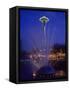 Wa, Seattle, International Fountain with Holiday Lights and the Space Needle-Jamie And Judy Wild-Framed Stretched Canvas