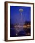 Wa, Seattle, International Fountain with Holiday Lights and the Space Needle-Jamie And Judy Wild-Framed Photographic Print