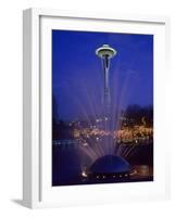 Wa, Seattle, International Fountain with Holiday Lights and the Space Needle-Jamie And Judy Wild-Framed Photographic Print