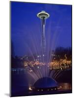 Wa, Seattle, International Fountain with Holiday Lights and the Space Needle-Jamie And Judy Wild-Mounted Photographic Print