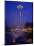 Wa, Seattle, International Fountain with Holiday Lights and the Space Needle-Jamie And Judy Wild-Mounted Photographic Print