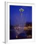 Wa, Seattle, International Fountain with Holiday Lights and the Space Needle-Jamie And Judy Wild-Framed Photographic Print