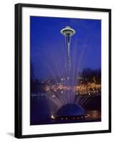 Wa, Seattle, International Fountain with Holiday Lights and the Space Needle-Jamie And Judy Wild-Framed Photographic Print