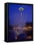 Wa, Seattle, International Fountain with Holiday Lights and the Space Needle-Jamie And Judy Wild-Framed Stretched Canvas