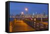 Wa, Seattle, Seacrest Park Fishing Pier, with Skyline View over Elliott Bay from West Seattle-Jamie And Judy Wild-Framed Stretched Canvas