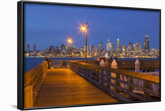 Wa, Seattle, Seacrest Park Fishing Pier, with Skyline View over Elliott Bay from West Seattle-Jamie And Judy Wild-Framed Photographic Print