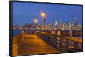 Wa, Seattle, Seacrest Park Fishing Pier, with Skyline View over Elliott Bay from West Seattle-Jamie And Judy Wild-Framed Photographic Print