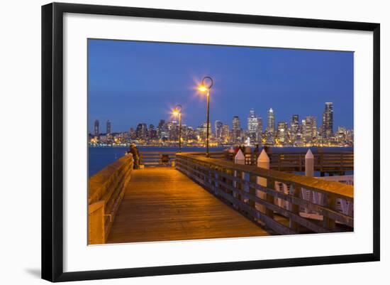 Wa, Seattle, Seacrest Park Fishing Pier, with Skyline View over Elliott Bay from West Seattle-Jamie And Judy Wild-Framed Photographic Print