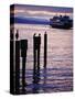 Wa State Ferry Coming in to Dock, Seattle, Washington, USA-Lawrence Worcester-Stretched Canvas