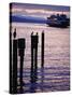 Wa State Ferry Coming in to Dock, Seattle, Washington, USA-Lawrence Worcester-Stretched Canvas