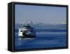 Wa State Ferry Nearing Colman, Seattle, Washington, USA-Lawrence Worcester-Framed Stretched Canvas