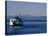Wa State Ferry Nearing Colman, Seattle, Washington, USA-Lawrence Worcester-Stretched Canvas
