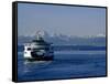 Wa State Ferry Nearing Colman, Seattle, Washington, USA-Lawrence Worcester-Framed Stretched Canvas