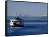 Wa State Ferry Nearing Colman, Seattle, Washington, USA-Lawrence Worcester-Framed Stretched Canvas