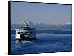 Wa State Ferry Nearing Colman, Seattle, Washington, USA-Lawrence Worcester-Framed Stretched Canvas