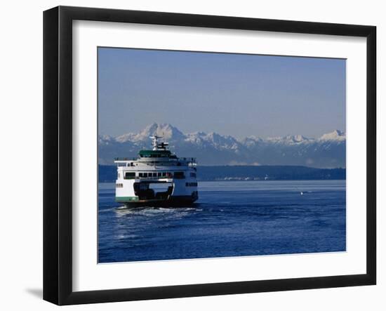 Wa State Ferry Nearing Colman, Seattle, Washington, USA-Lawrence Worcester-Framed Premium Photographic Print